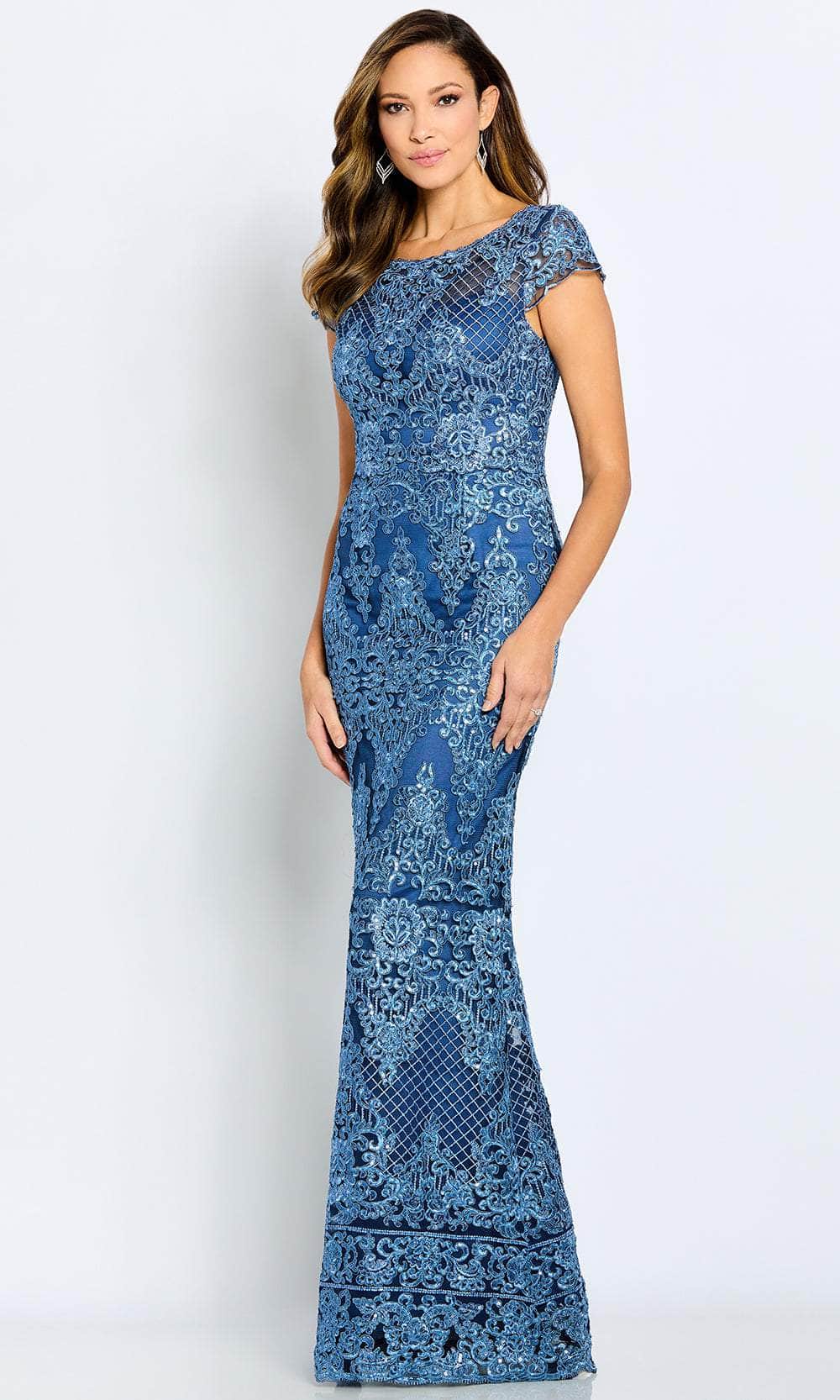 Cameron Blake CB105 - Bateau Sequin Lace Evening Gown Special Occasion Dress 4 / Wedgewood