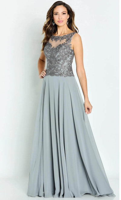 Cameron Blake CB138 - Embroidered Bodice Evening Dress Prom Dresses 4 / Pewter