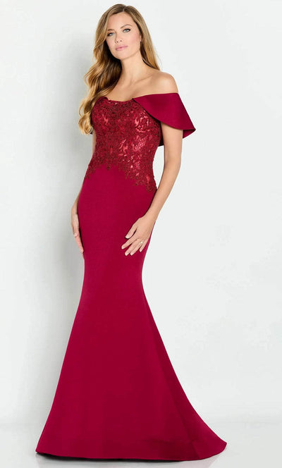 Cameron Blake CB147 - Draped Sleeve Embroidered Evening Gown Evening Dresses 4 / Wine