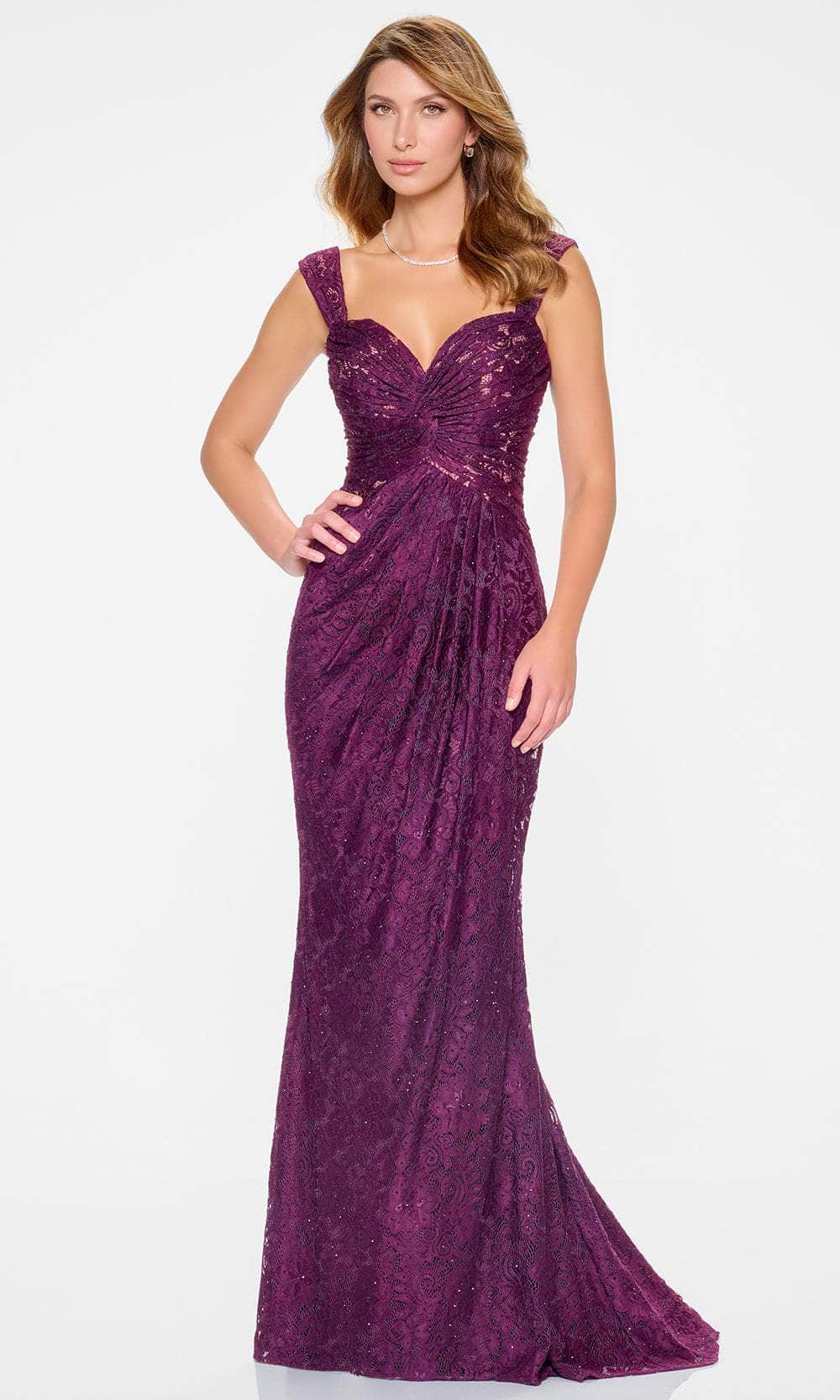 Cameron Blake CB210 - Pleated Bodice Sweetheart Lace Evening Gown Mother of the Bride Dresses