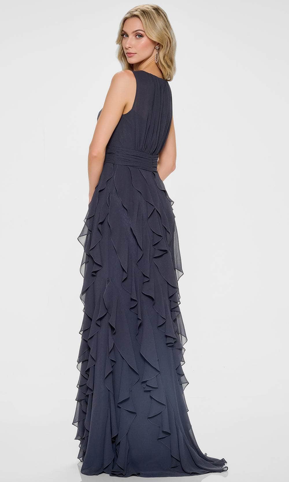 Cameron Blake CB213 - Long Chiffon, Tulle, Beading & Pongee Lining A-Line Dress - Sleeveless, Ruffle Skirt, Beaded, Ruched Waistband, Detachable Cameron Blake CB213 - Long Chiffon, Tulle, Beading & Pongee Lining A-Line Dress - Sleeveless, Ruffle Skirt, Beaded, Ruched Waistband, Detachable