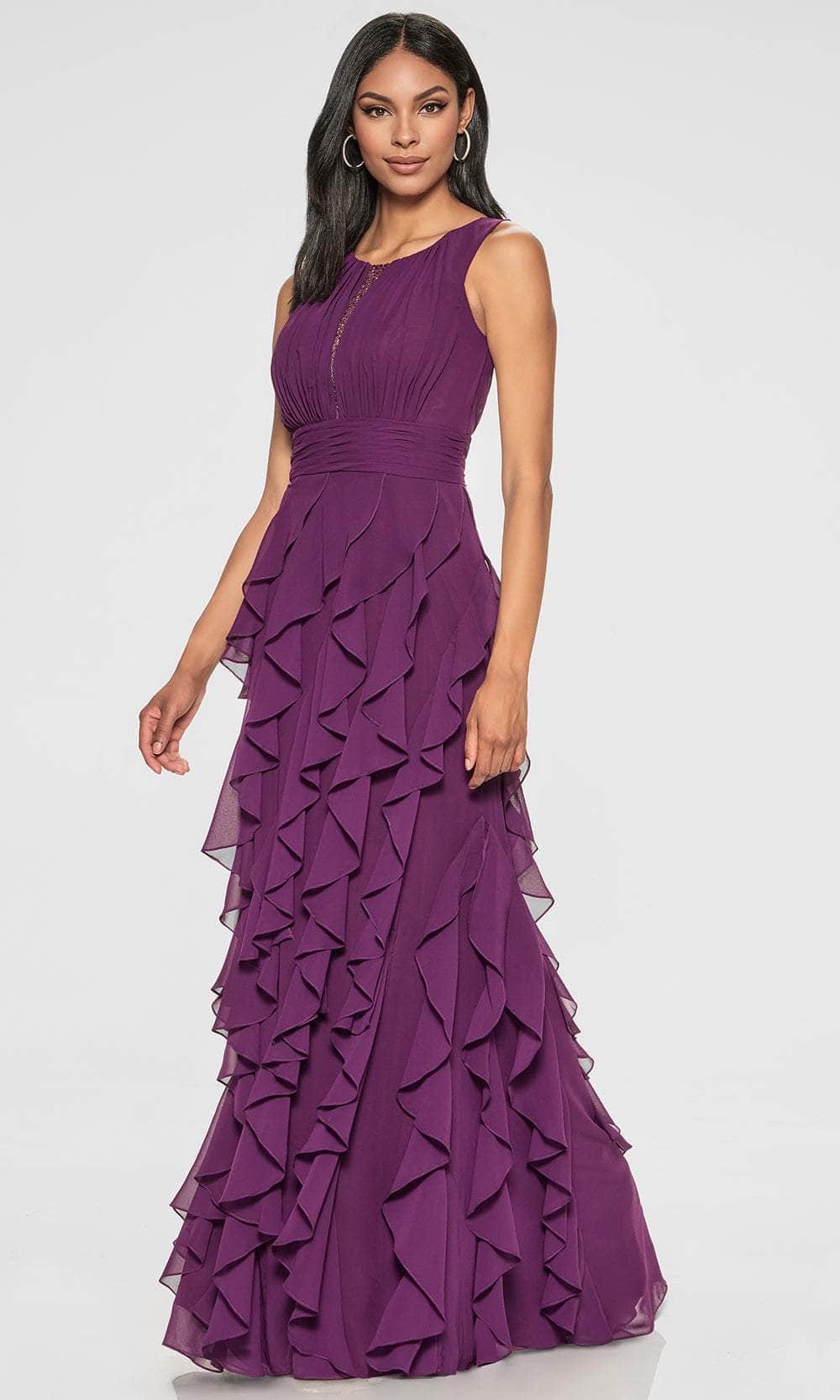 Cameron Blake CB213 - Long Chiffon, Tulle, Beading & Pongee Lining A-line Dress - Sleeveless, Ruffle Skirt, Beaded, Ruched Waistband, Detachable Cameron Blake CB213 - Long Chiffon, Tulle, Beading & Pongee Lining A-line Dress - Sleeveless, Ruffle Skirt, Beaded, Ruched Waistband, Detachable