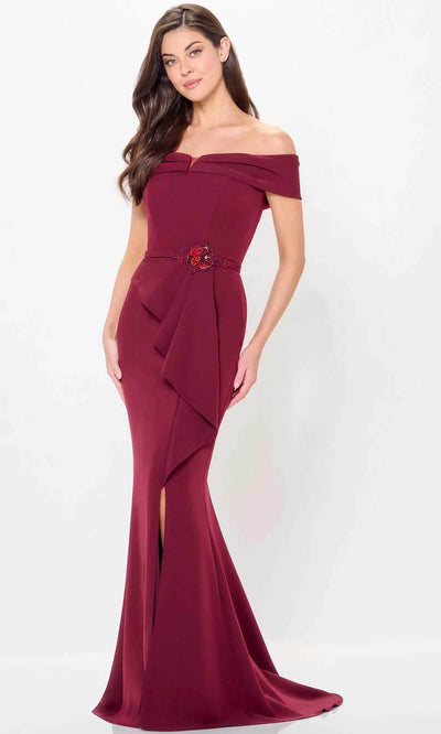 Cameron Blake CB3234 - Draped Off Shoulder Evening Gown Special Occasion Dresses 4 / Bordeaux