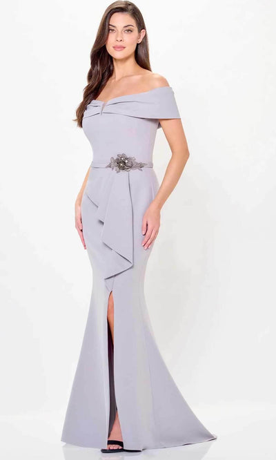 Cameron Blake CB3234 - Draped Off Shoulder Evening Gown Special Occasion Dresses 4 / Platinum