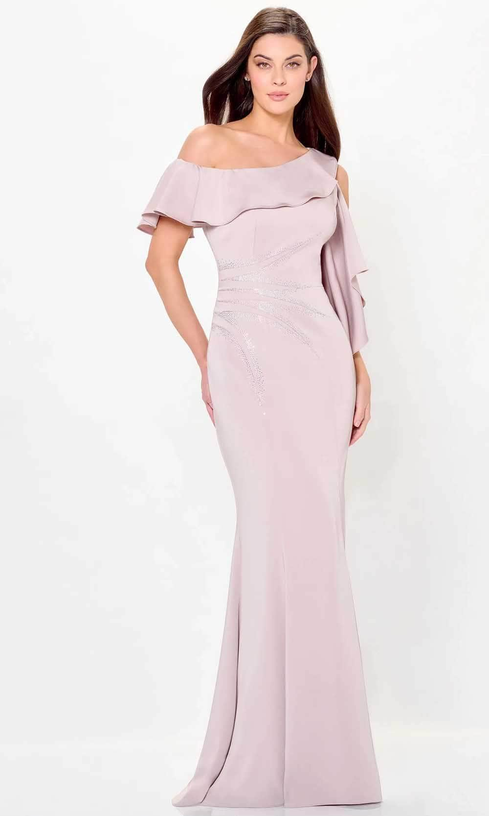 Cameron Blake CB3237 - Ruffle Draped One Shoulder Evening Gown Special Occasion Dresses 4 / Oyster