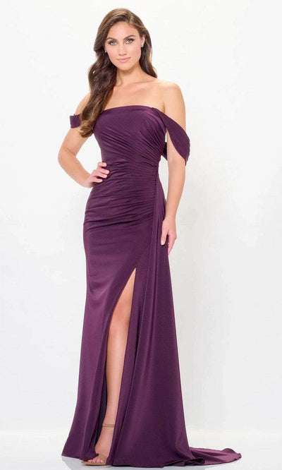 Cameron Blake CB3241 - Draped Slit Evening Gown Special Occasion Dresses 4 / Eggplant