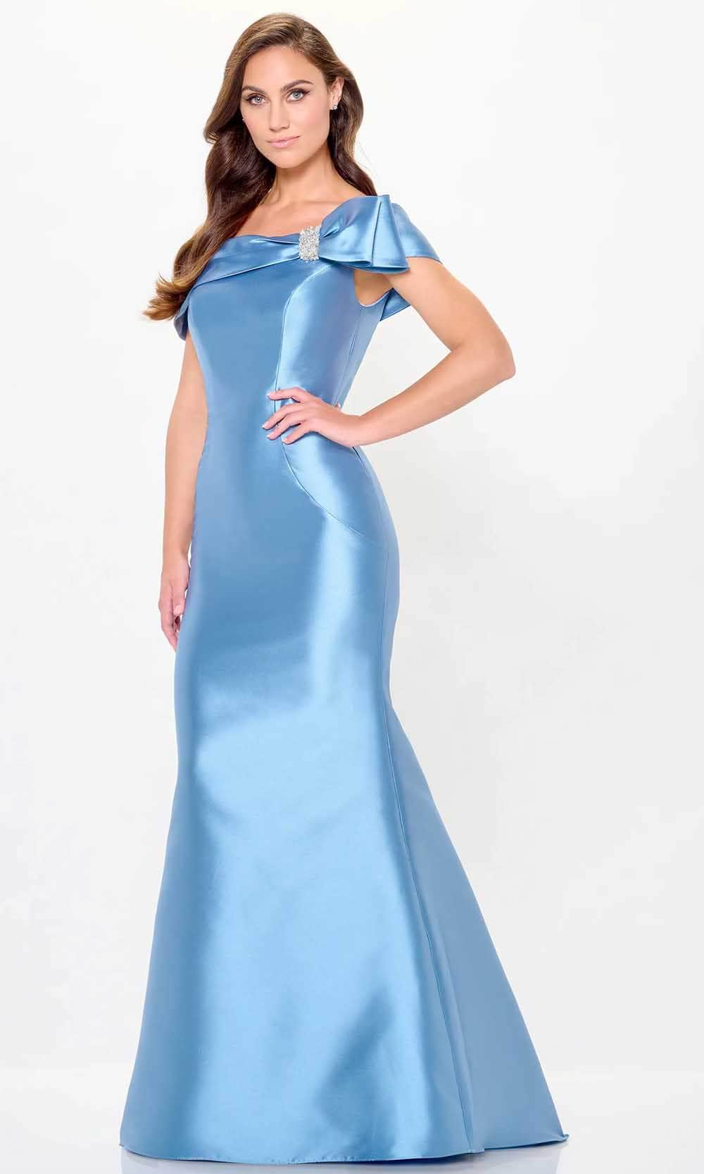 Cameron Blake CB3247 - Bow Detailed Mikado Evening Dress Special Occasion Dresses 4 / Wedgewood