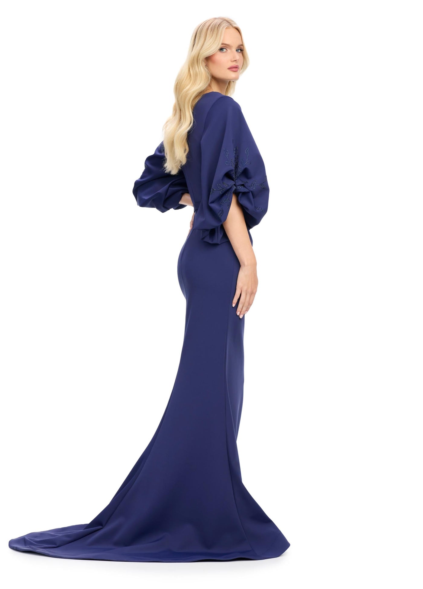 Ashley Lauren 11740 - Balloon Sleeve Mermaid Evening Gown In Blue