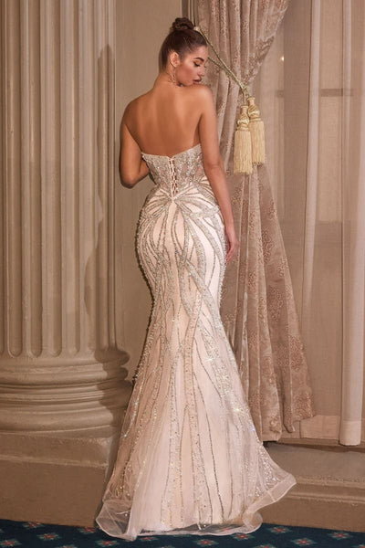 Ladivine Bridal CC0688W - Fitted Strapless Lace-Up Back Gown Wedding Dresses in White