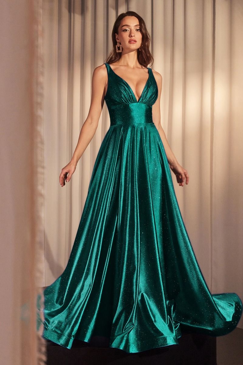 Ladivine CC2349 - Glitter Satin V Neck Prom Gown