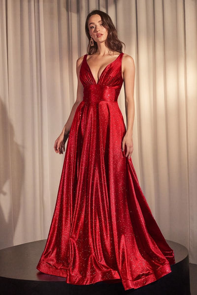 Ladivine CC2349 - Glitter Satin V Neck Prom Gown