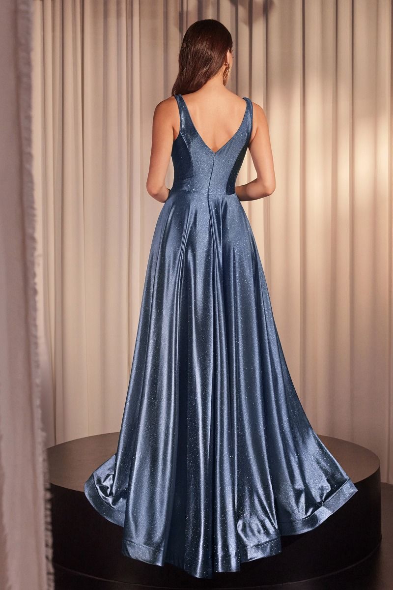 Ladivine CC2349 - Glitter Satin V Neck Prom Gown