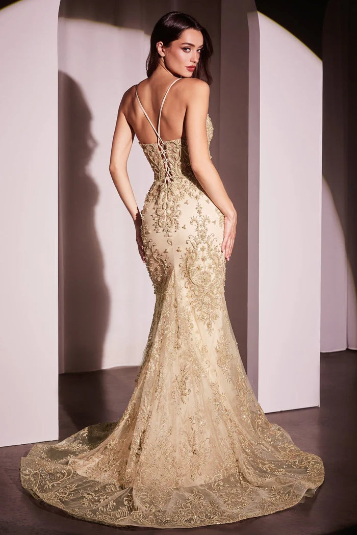 Ladivine CC2403 - Plunging V-Neck Mermaid Evening Dress