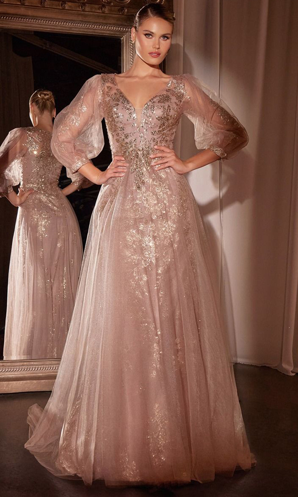 Ladivine CD0102 - Applique A-Line Tulle Gown