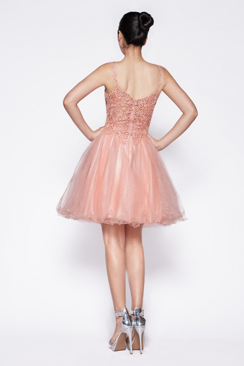 Ladivine CD0137 - Plunging V-Neck Glitter Tulle Homecoming Dress