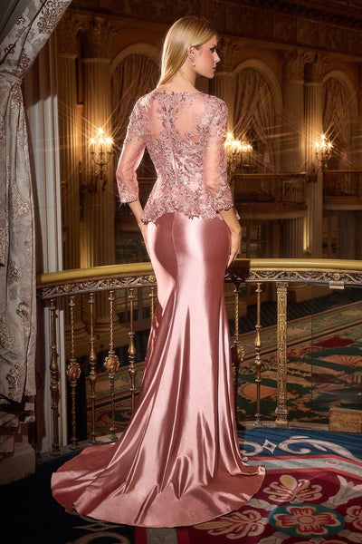 Ladivine CD720 - Lace Appliqued Satin Mermaid Gown Formal Gowns in Pink