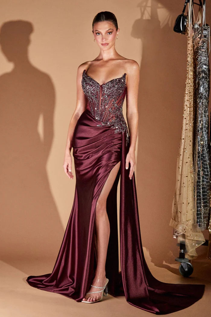 Ladivine CD722 - Illusion Beaded Corset Evening Gown