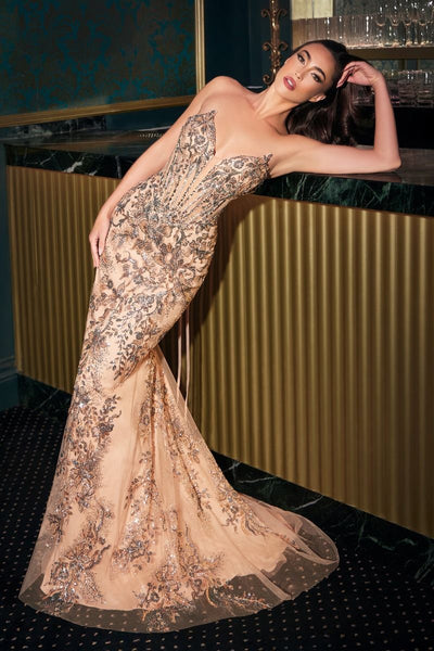 Ladivine CD723 - Strapless Sequin Embellished Tulle Gown Formal Gowns in Multi