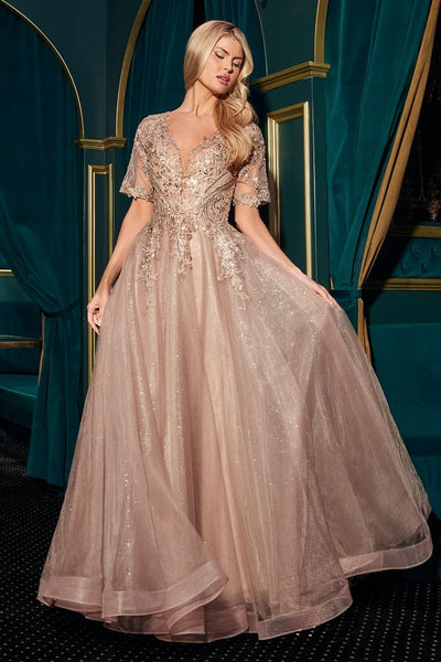 Ladivine CD726 - Layered Skirt V-Neck Formal Gown Formal Gowns in Brown