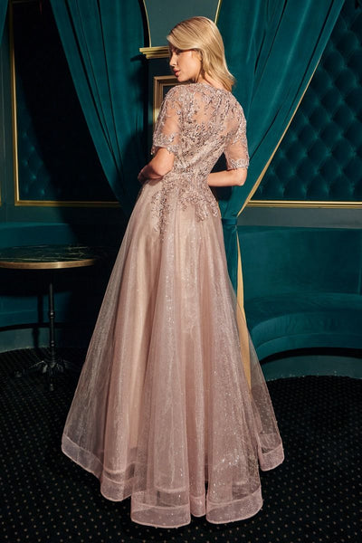 Ladivine CD726 - Layered Skirt V-Neck Formal Gown Formal Gowns in Brown