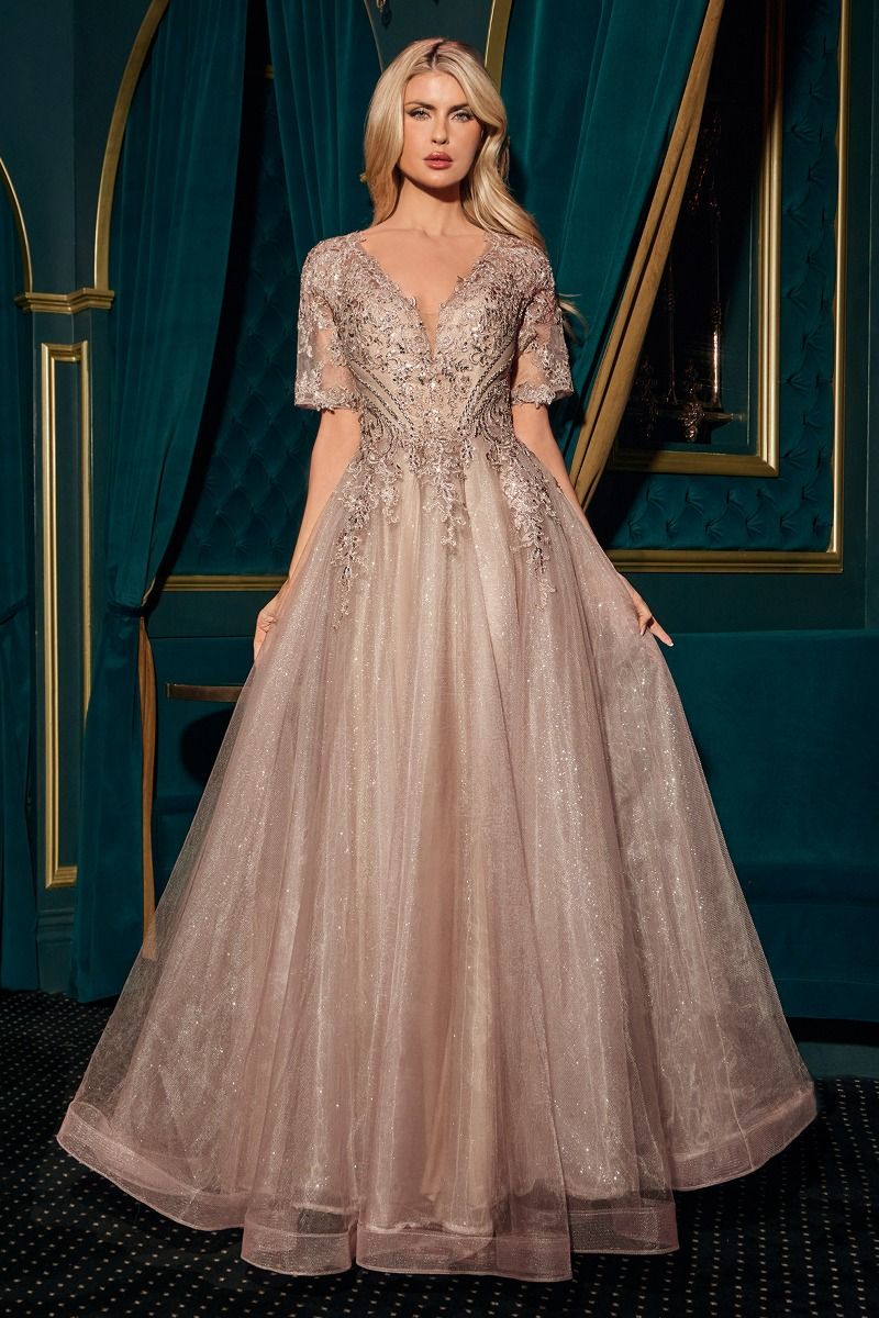 Ladivine CD726 - Layered Skirt V-Neck Formal Gown Formal Gowns in Brown
