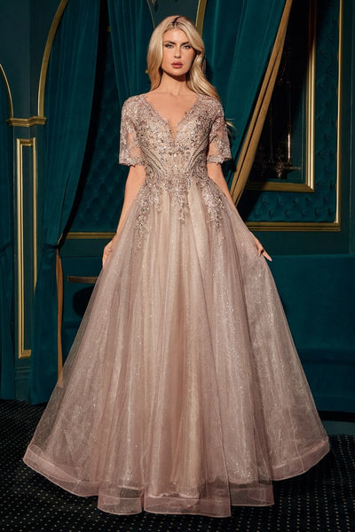 Ladivine CD726 - Layered Skirt V-Neck Formal Gown Formal Gowns in Brown