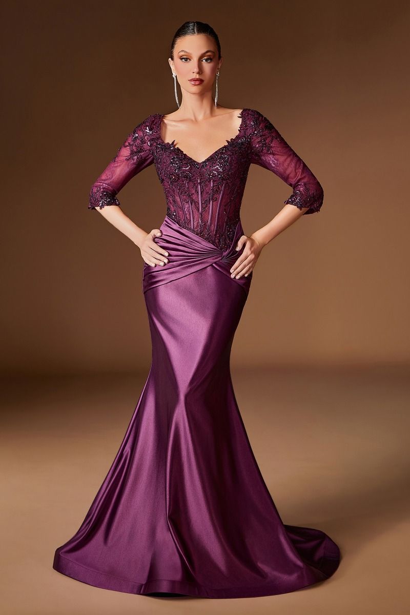 Ladivine CD731 - Scoop Back Three-Quarter Sleeve Gown
