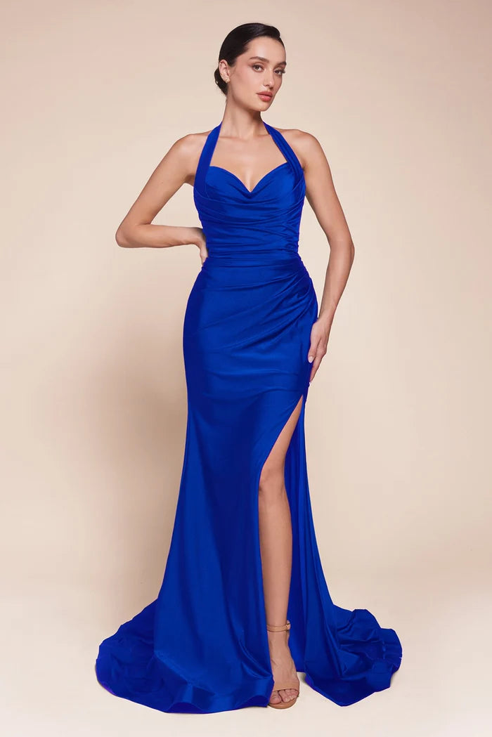 Cinderella Divine CD796 - Halter Ruched Satin Dress