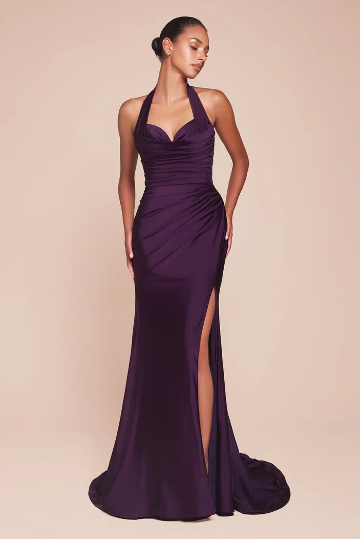 Cinderella Divine CD796 - Halter Ruched Satin Dress