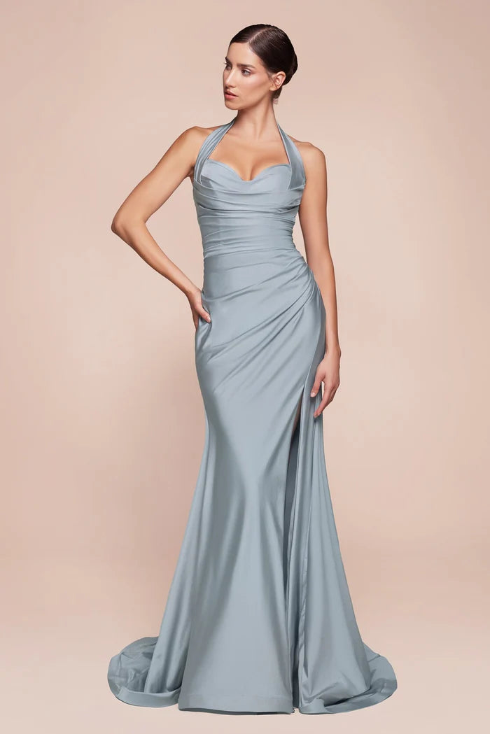 Cinderella Divine CD796 - Halter Ruched Satin Dress
