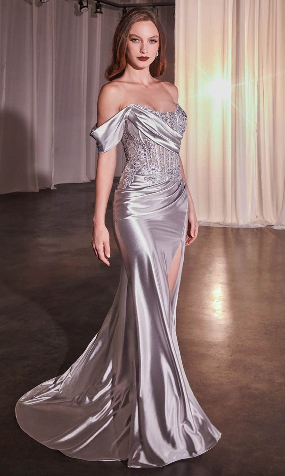 Ladivine CD804 - Fitted Satin Evening Dress