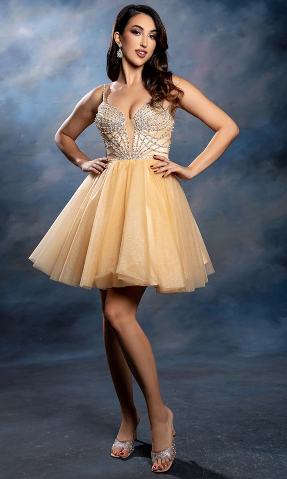 May Queen MQ2243 - Sparkling A Line Evening Dress Cocktail Dresses in Orange 