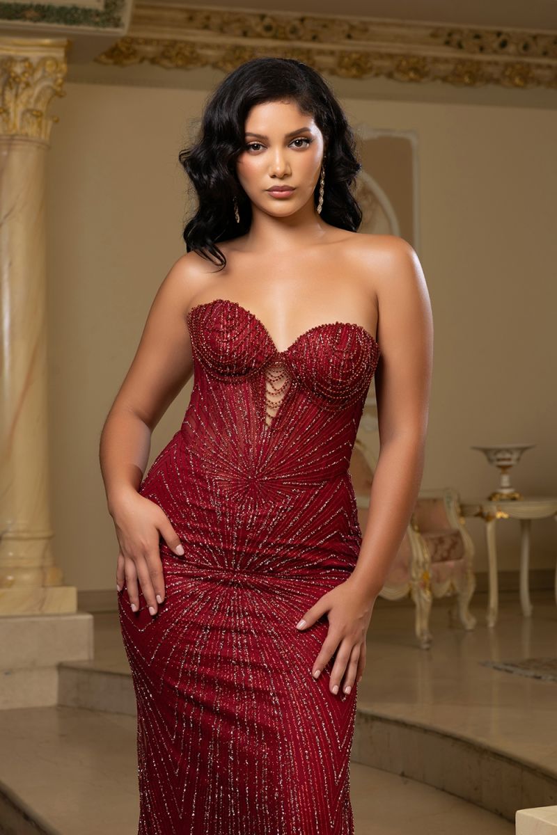 May Queen MQ2195 - Strapless Lace-Up Back Evening Gown