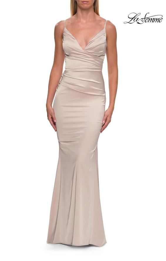 La Femme 33421 - Satin Ruched Long Prom Gown