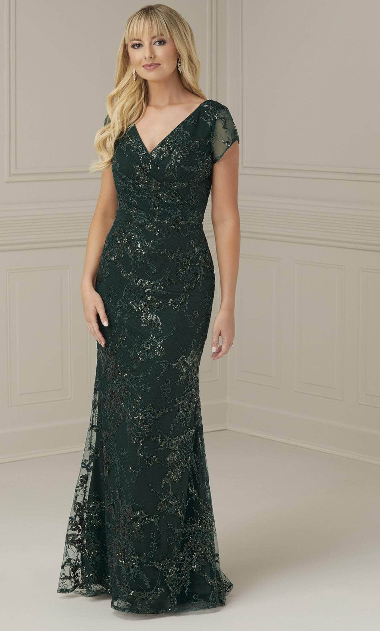 Christina Wu Elegance 17107 - V-Neck Sequin Evening Dress – ADASA
