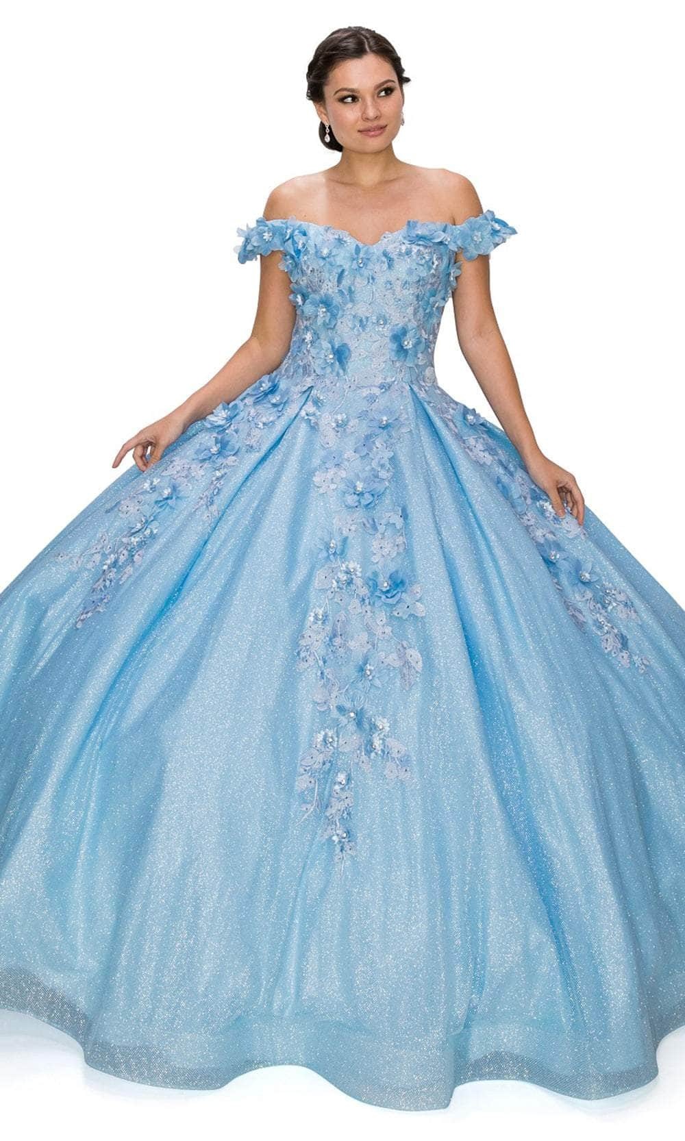 Cinderella Couture 8020J - Off Shoulder Floral Glitter Ballgown Special Occasion Dress