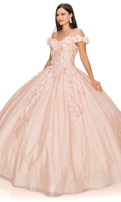 Cinderella Couture 8020J - Off Shoulder Floral Glitter Ballgown Special Occasion Dress