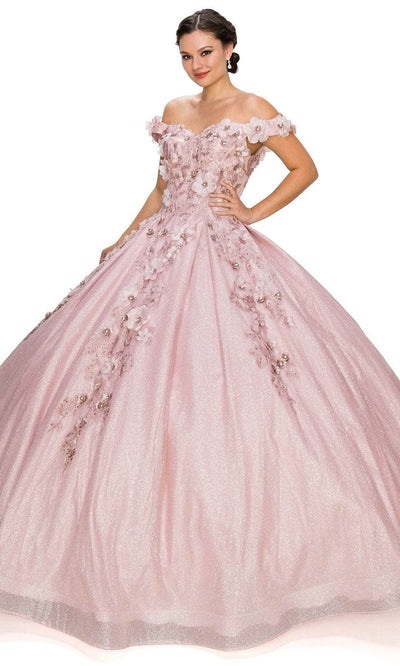 Cinderella Couture 8020J - Off Shoulder Floral Glitter Ballgown Special Occasion Dress