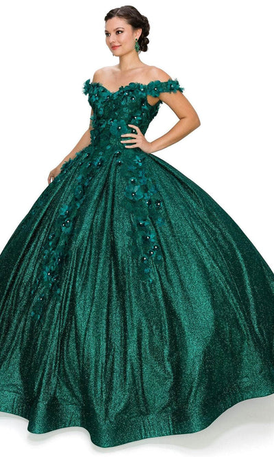 Cinderella Couture 8020J - Off Shoulder Floral Glitter Ballgown Special Occasion Dress