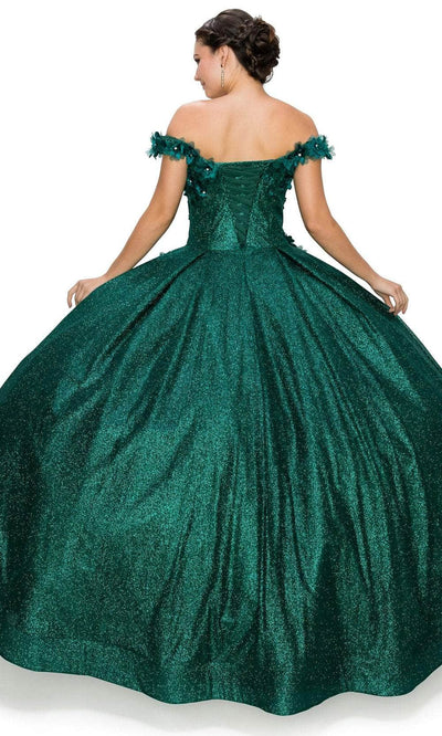 Cinderella Couture 8020J - Off Shoulder Floral Glitter Ballgown Special Occasion Dress