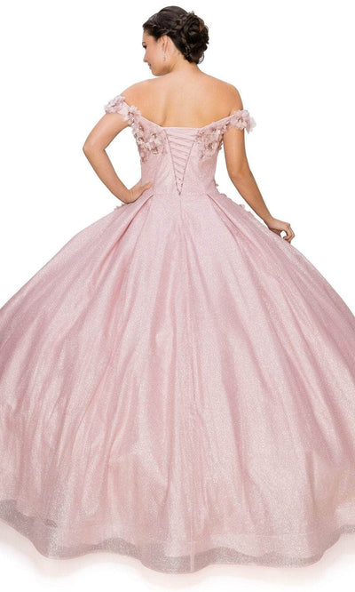 Cinderella Couture 8020J - Off Shoulder Floral Glitter Ballgown Special Occasion Dress