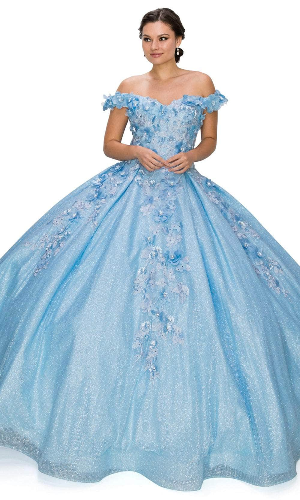 Cinderella Couture 8020J - Off Shoulder Floral Glitter Ballgown Special Occasion Dress