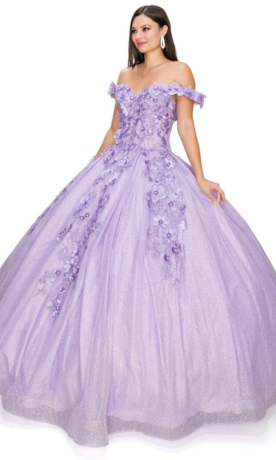 Cinderella Couture 8020J - Off Shoulder Floral Glitter Ballgown Special Occasion Dress