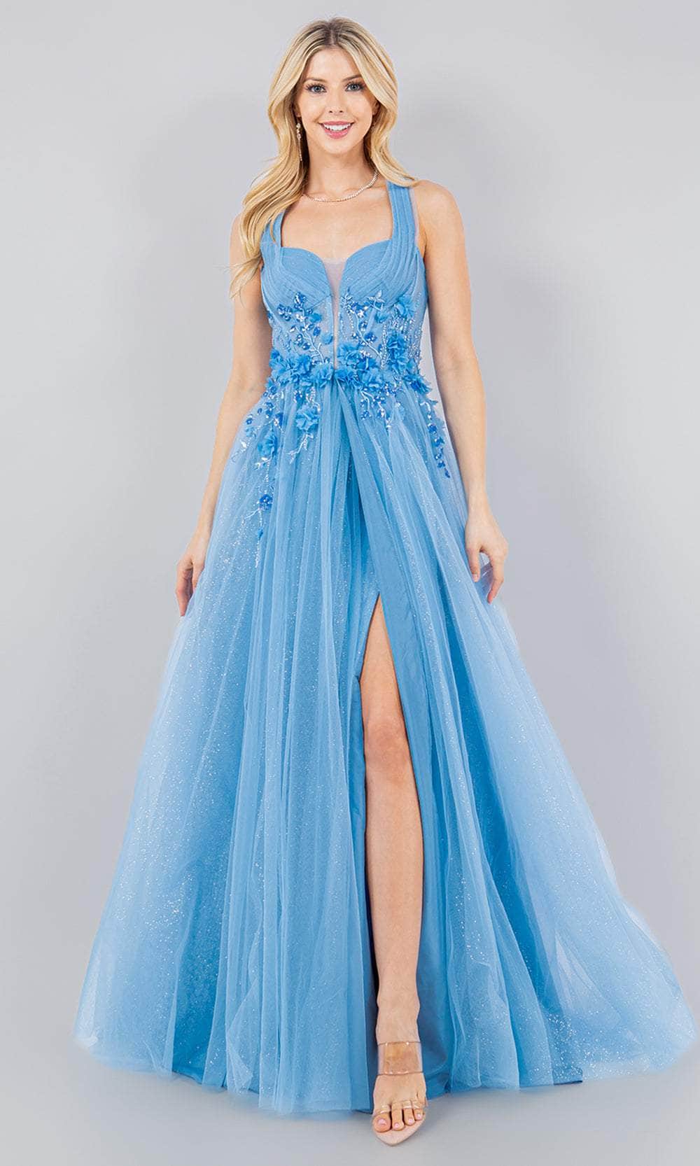 Cinderella Couture 8076J - Sleeveless Halter Neck Prom Dress Special Occasion Dress XS / Dusty Blue