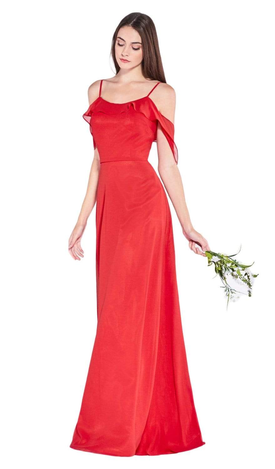 Cinderella Divine - 1018 Flutter Sleeve Scoop Neck Fitted Dress Bridesmaid Dresses XS / Red