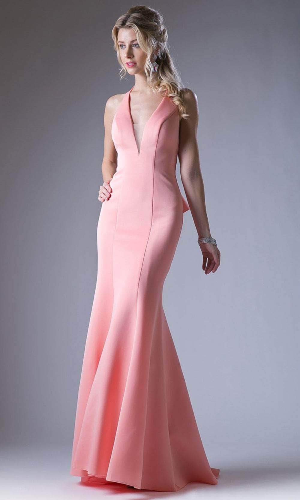 Cinderella Divine 11661 - Ruffled Back Trumpet Halter Gown Special Occasion Dress 4 / Hot Pink