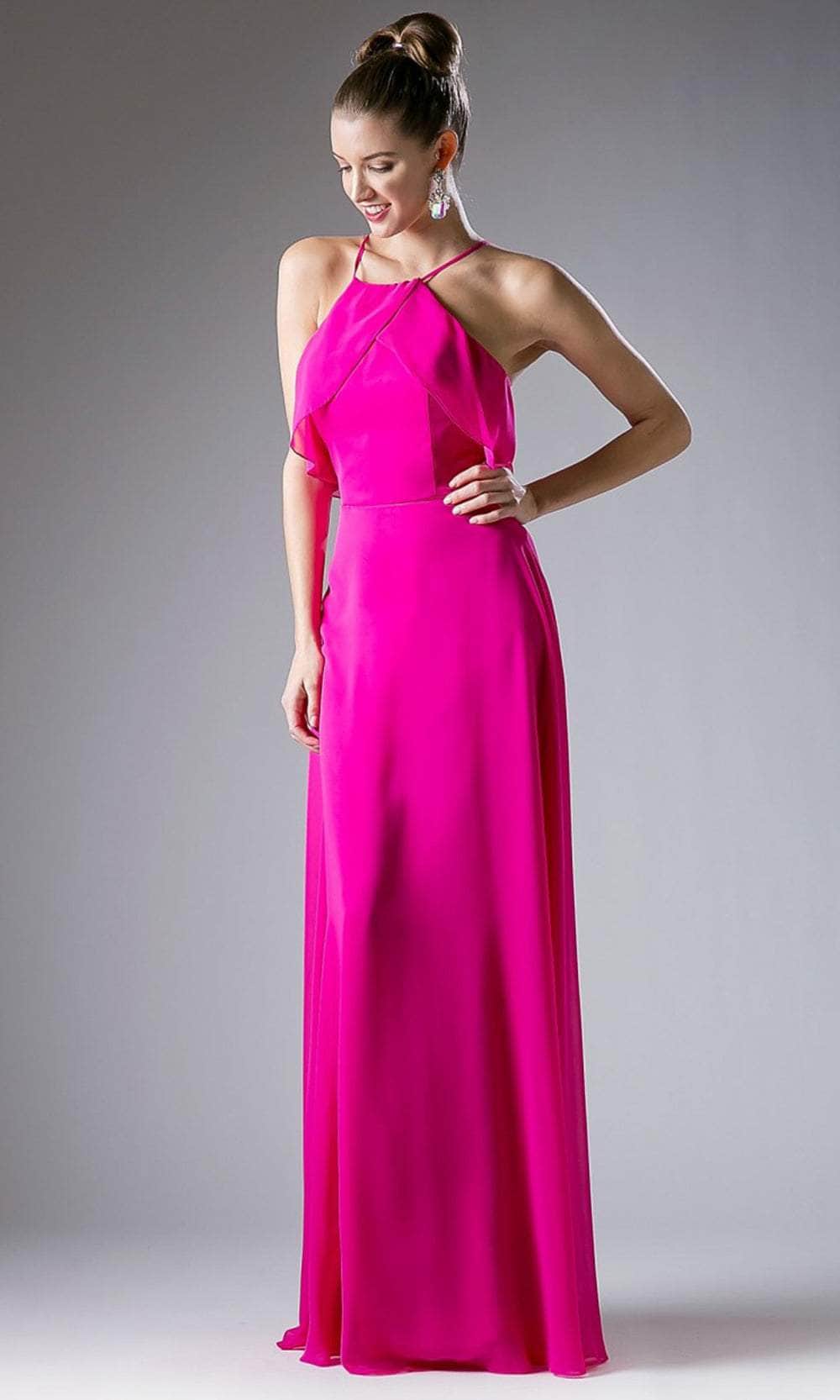 Cinderella Divine 13032 - Simple Thin Strapped Halter Dress Special Occasion Dress 4 / Fuchsia