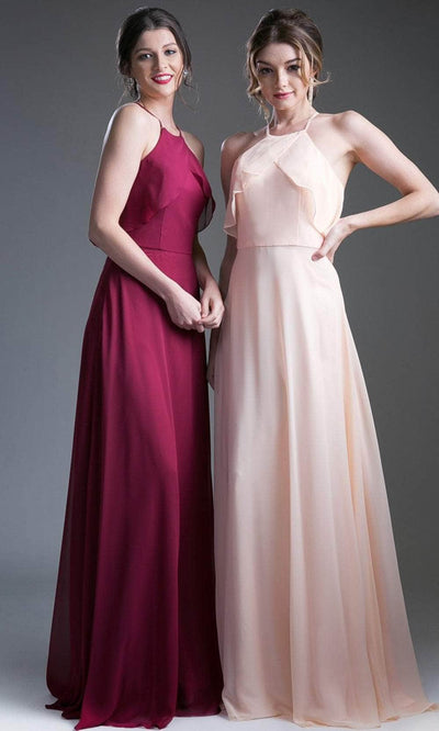 Cinderella Divine 13032 - Simple Thin Strapped Halter Dress Special Occasion Dress 4 / Peach