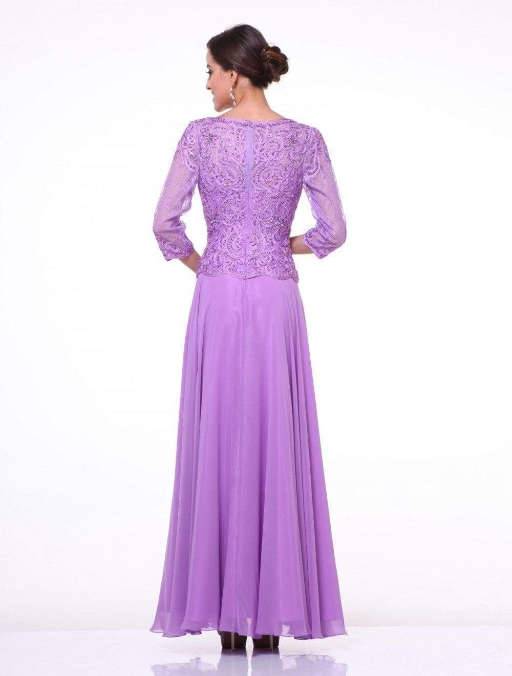 Cinderella Divine - 14327 Quarter Sleeve Soutache Bodice A-Line Long Formal Dress Mother of the Bride Dresses