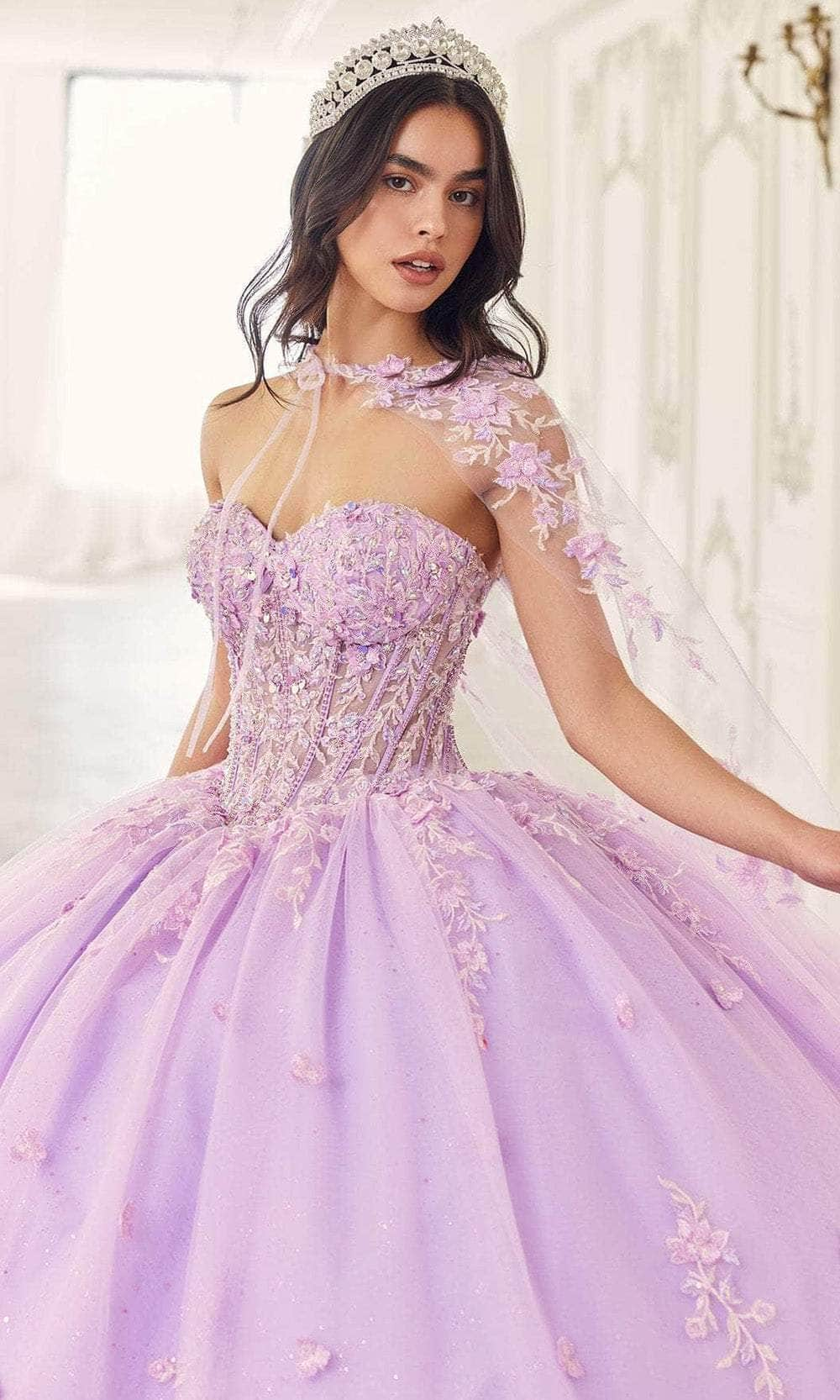 Cinderella Divine 15723 - Cape Embellished Ballgown Special Occasion Dress